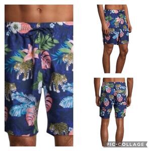 George Tropical Jungle Leopard Print Swim Shorts Sz L(36-38)